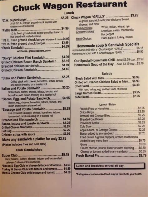 Menu at Chuck Wagon Restaurant, Centerville, 680 National Pike W