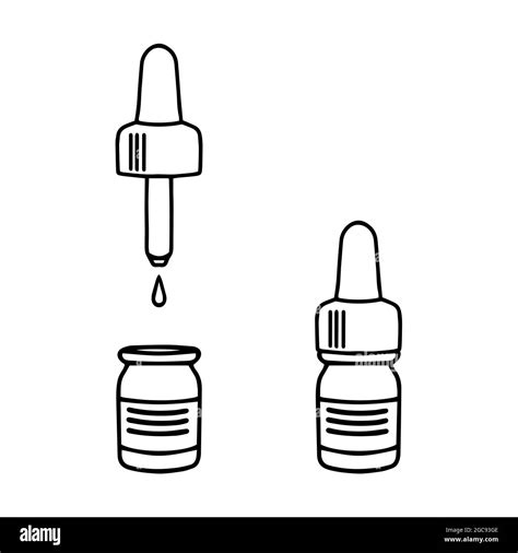 Dos frascos de farmacia con pipeta en forma de fideos en formato vectorial, adecuados para su ...