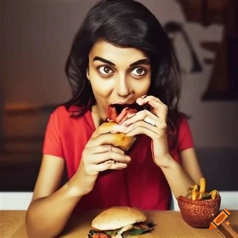 Deepika padukone enjoying a burger on Craiyon