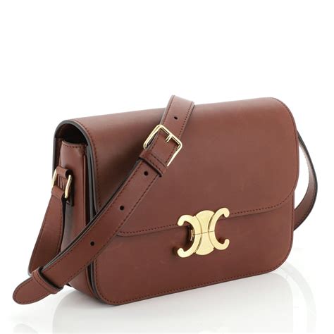 Celine Triomphe Shoulder Bag Smooth Calfskin Medium Brown 5153627