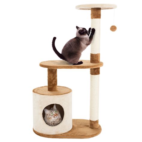 PETMAKER 3 Level Cat Tree Condo with Scratching Posts in Brown, 37.5" H ...