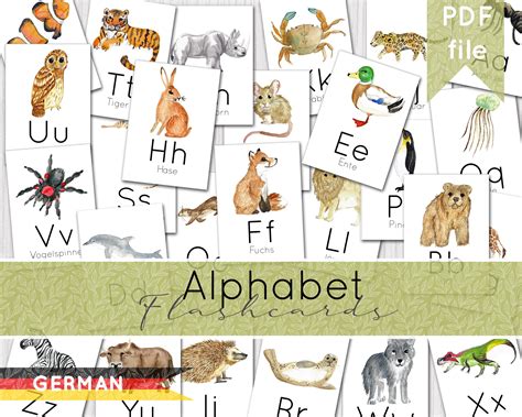 DEUTSCHE Alphabet Flashcards Printable German Flashcards | Etsy