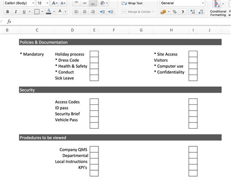 Onboarding Checklist Excel Template