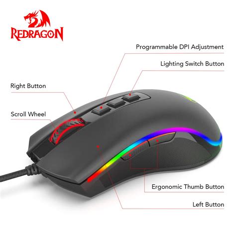 Redragon M711 COBRA Gaming Mouse RGB Backlit 10,000 DPI 7 Programmable Buttons