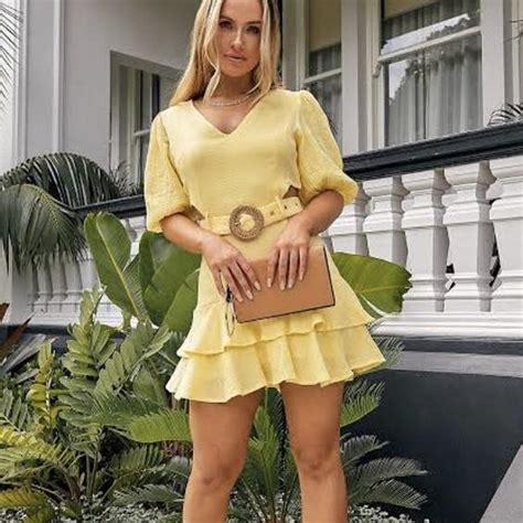 Beautiful lemon yellow dress. Comes with belt... - Depop