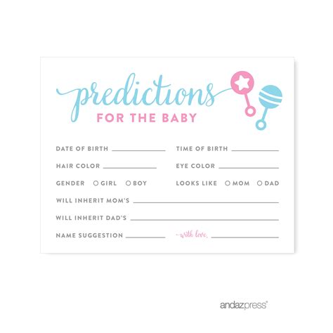 Neutral Baby Shower 20 Baby Shower Prediction Cards And Bag Baby Shower ...