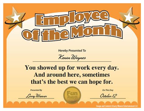 Funny Employee Awards | Humorous Award Certificates for Employees, Staff, and The Office