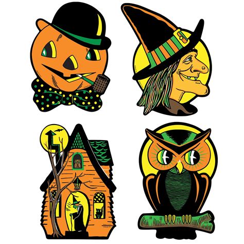 Beistle Piece Retro Vintage Happy Halloween Cut Outs Wall Decorations – Cat, Witch, Owl, Jack O ...