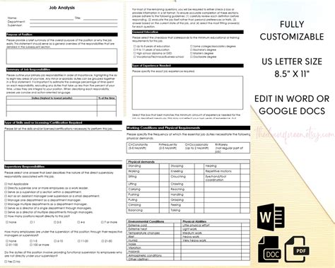 Job Analysis Template - Etsy