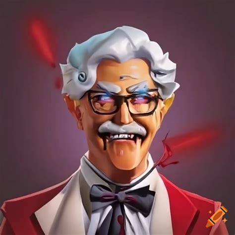 Colonel sanders holding kfc bucket with glowing eyes on Craiyon