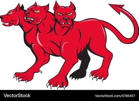 Cerberus multi-headed dog hellhound cartoon Vector Image