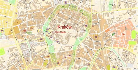 Krakow Poland PDF Map Vector Exact City Plan High Detailed Street Map editable Adobe PDF in layers