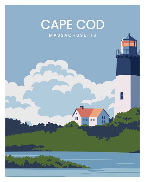 cape cod massachusetts with Lighthouse poster illustration. vector with minimalist style for ...