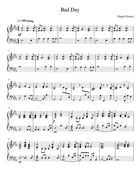 Bad Day (Daniel Powter) (Piano Accompaniment) | Sheet music, Bad day, Piano