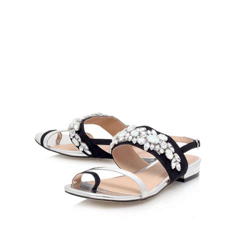 Carvela kurt geiger Krumpet Flat Embellished Sandals in Black | Lyst