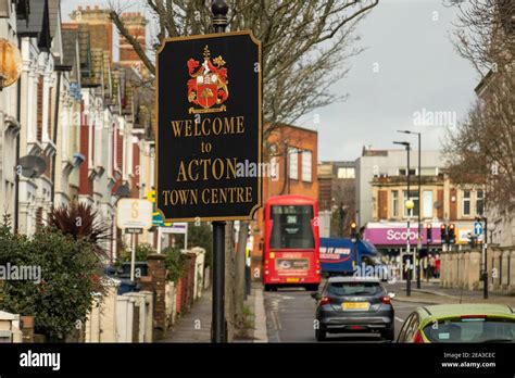 Acton, London: Welcome to Acton Town Centre sign, centre of large residential suburb in West ...