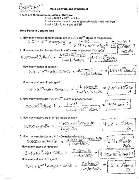 Mole Conversions Worksheet