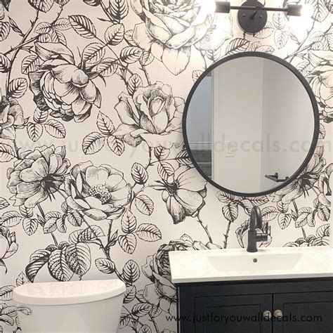 Black and White Floral Wallpaper Peel and Stick Wallpaper - Etsy