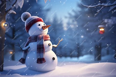 Premium AI Image | Snowman standing in a snowy landscape with trees