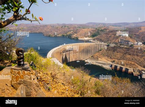 View of the Kariba hydroelectric dam in the Kariba gorge of the Zambezi river between Zimbabwe ...