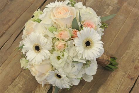 Bridal bouquet with gerbera daisies,lisianthus, rose,spray roses ...