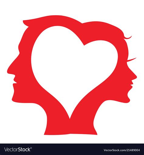 Man and woman head silhouette in love heart Vector Image