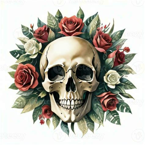 Watercolor Skull and Roses Clipart 30005743 Stock Photo at Vecteezy