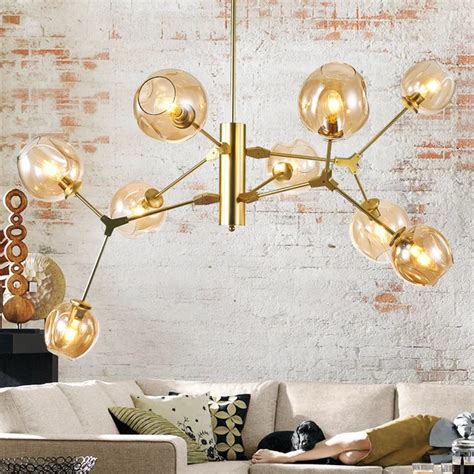 9 heads Modern Glass Chandeliers Gold/Black Metal Chandelier Lighting ...