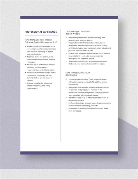 Fund Manager Resume in Pages, Word - Download | Template.net