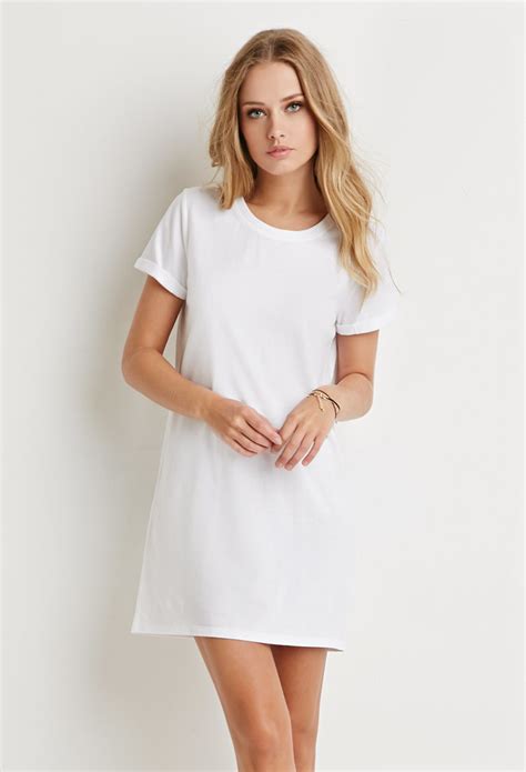 Forever 21 Cotton T-shirt Dress in White | Lyst