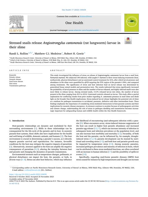 (PDF) Stressed snails release Angiostrongylus cantonensis (rat lungworm ...