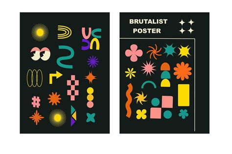 Brutalist posters set with naive playfull shapes and smile stickers ...