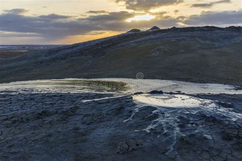 Mud Volcanoes in Gobustan at Sunset Stock Image - Image of activity, mountain: 131002939