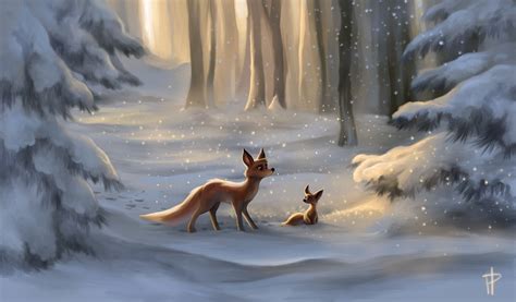 Download Tree Snow Forest Winter Fantasy Fox HD Wallpaper