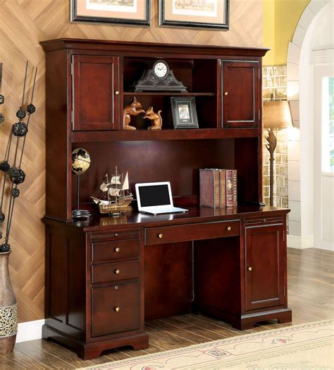 Desmont Cherry Credenza Desk with Hutch from Furniture of America (CM ...