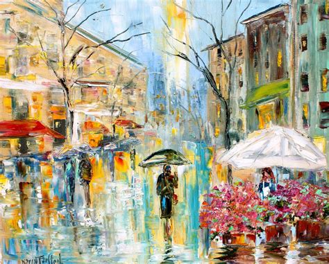 Paris Spring Rain painting in oil landscape palette knife impressionism on canvas 16x20 fine art ...