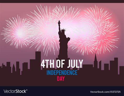 Statue of liberty and fireworks on night city Vector Image