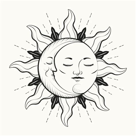 Premium Vector | Hand drawn sun and moon drawing illustration