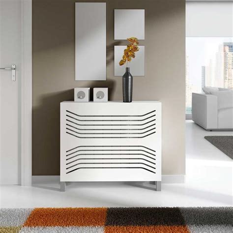 Modern Floating White Radiator Heater Cover Geometric Line design Shelf ...