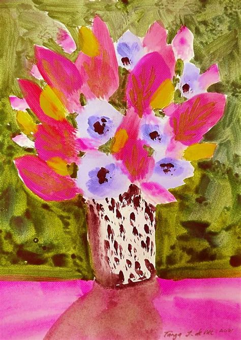 Whimsical Flower Paintings with Unloved Art Supplies | Tanya J. De Wet ...