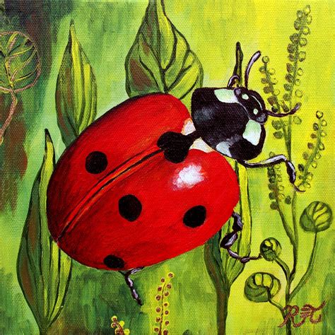 Ladybug & Leaves 8 x 8 PRINT ladybug art