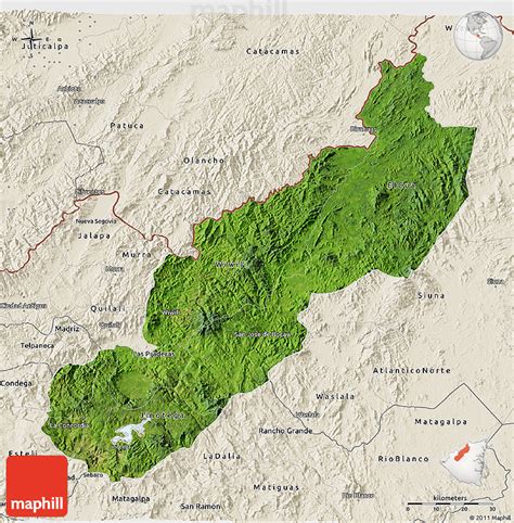 Satellite 3D Map of Jinotega, shaded relief outside