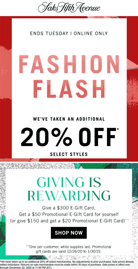 Extra 20% off online at Saks Fifth Avenue #saksfifthavenue | The Coupons App®