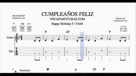 Cumpleaños Feliz Tablatura FA Mayor Partitura del Punteo de Guitarra Tab Acordes - Chordify