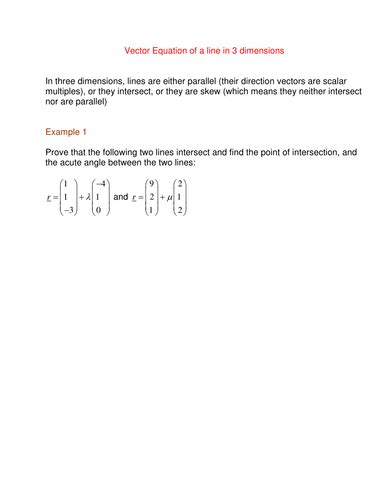 Vector equation of a line | Teaching Resources