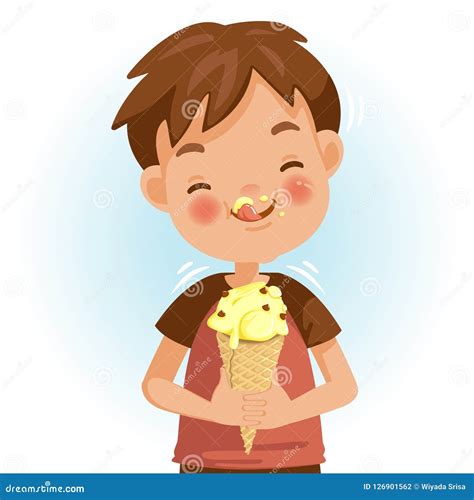 Boy eating ice cream stock illustration. Illustration of cone - 126901562