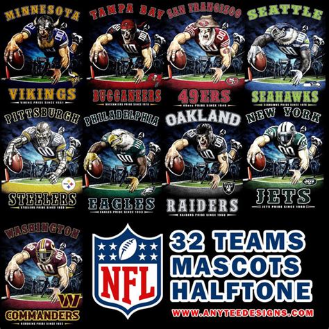 American Football 32 Teams Mascots T-Shirt Design Download File Bundle ...