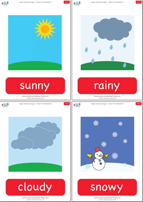 How's The Weather? Flashcards - Super Simple | Flashcards, Super simple songs, Weather theme