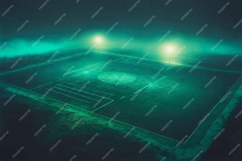 Premium Photo | Brightly lit green field empty stadium in night haze