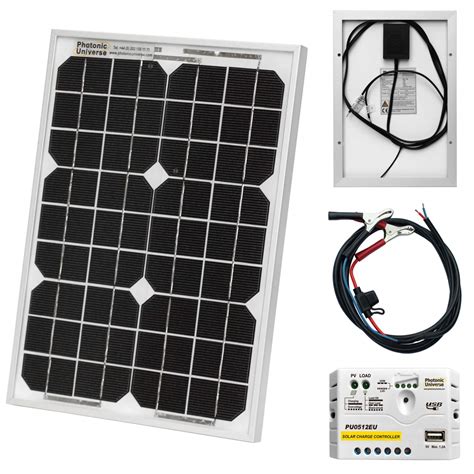 Buy 10W 12V Photonic Universe Solar Power kit with 5A Charge Controller and Battery Cables for a ...